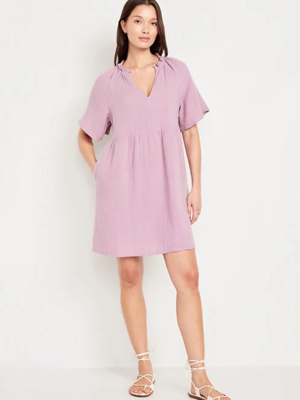 Old Navy Split-Neck Crinkle Gauze Mini Swing Dress Wmn’s M